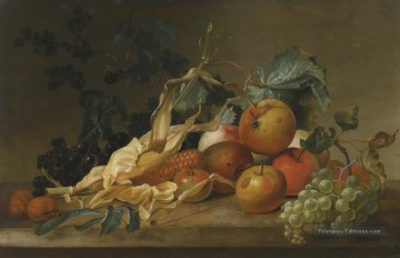 Nature morte des baies de mûres raisins pommes de maïs et deux noix Jan van Huysum Peinture à l'huile